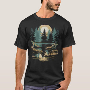 Retro-Wald-Wildtiere-Bäume-Draußen-Natur T-Shirt