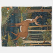 Retro Waldhirsch Fleecedecke (Vorderseite (Horizontal))