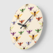 Retro Waldregenbogenbienen-Hummelmuster Große Wanduhr (Winkel)