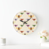 Retro Waldregenbogenbienen-Hummelmuster Große Wanduhr (Zuhause)