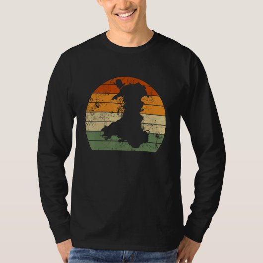 Retro Wales Welsh Map Sunset St Davids Day T-Shirt (Vorderseite)
