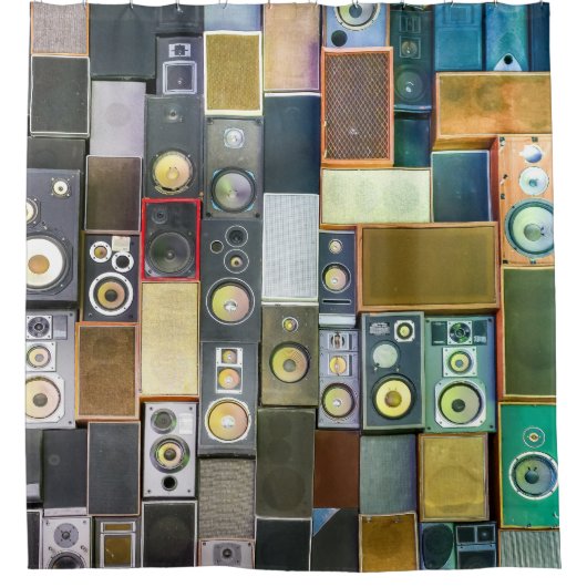 Retro Wall-Hung: Design Vintager Lautsprecher Duschvorhang (Vorderseite)