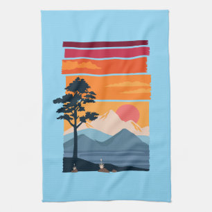 Retro-Wanderlust-Sonnenuntergang-Berg-Naturschönhe Geschirrtuch