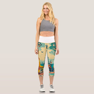 Retro Wanderlust T-Shirt Collection - Vintage Trav Capri Leggings