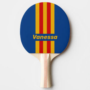 Retro Warme Herzlichkeit Pin Streifen mit Namen Tischtennis Schläger