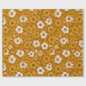 Retro-Warmer-Ton-Blumen-Senf-Blumenmuster Geschenkpapier (Flach)