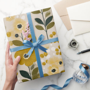 Retro-Warmer-Ton-Blumen-Senf-Blumenmuster Geschenkpapier