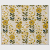 Retro-Warmer-Ton-Blumen-Senf-Blumenmuster Geschenkpapier (Flach)