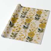 Retro-Warmer-Ton-Blumen-Senf-Blumenmuster Geschenkpapier (Ungerollt)