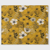 Retro-Warmer-Ton-Blumen-Senf-Blumenmuster Geschenkpapier (Flach)