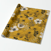 Retro-Warmer-Ton-Blumen-Senf-Blumenmuster Geschenkpapier (Ungerollt)