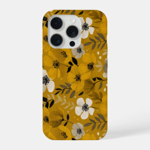 Retro-Warmer-Ton-Blumen-Senf-Blumenmuster iPhone 15 Pro Hülle
