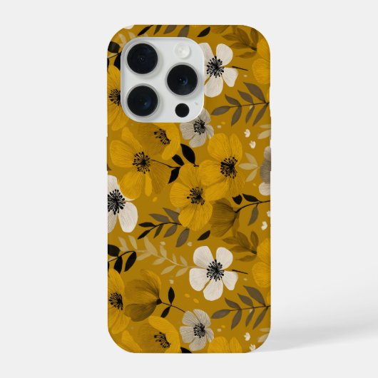 Retro-Warmer-Ton-Blumen-Senf-Blumenmuster iPhone Hülle (Rückseite)