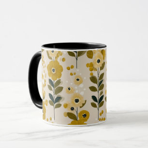 Retro-Warmer-Ton-Blumen-Senf-Blumenmuster Tasse