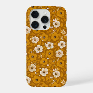 Retro warmer Ton Blumen Senfblumen Muster iPhone 15 Pro Hülle