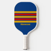 Retro Warmherzig durch Striping mit Namen Pickleball Schläger (Rückseite)