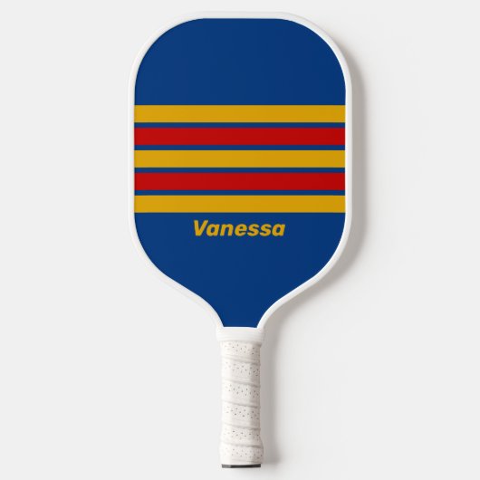 Retro Warmherzig durch Striping mit Namen Pickleball Schläger (Vorderseite)