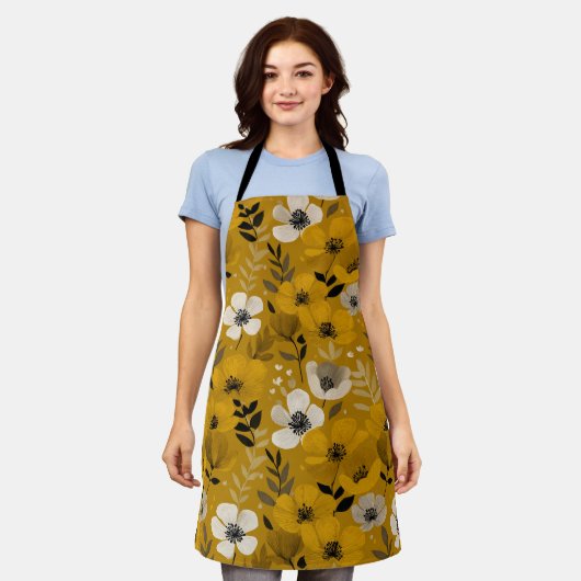 Retro-Warmton-Blumen-Senf-Blumenmuster Schürze (Getragen)