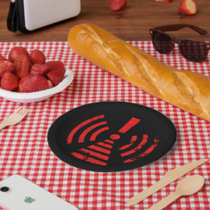 Retro-Warnsymbol für Energiezurückhaltung Pappteller