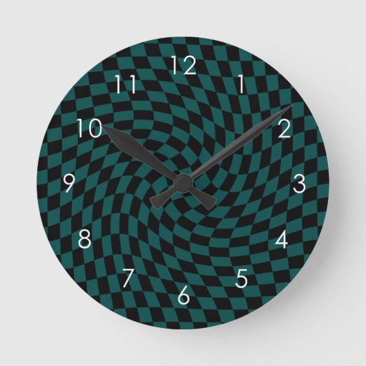 Retro Warp Green Black Karos überprüft      Runde Wanduhr (Vorderseite)