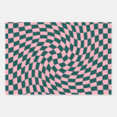 Retro-Warpane-Dschungelgrün-rosa-Karos geprüft Geschenkpapier Set (Vorderseite 3)