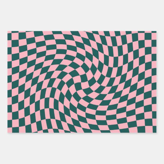 Retro-Warpane-Dschungelgrün-rosa-Karos geprüft Geschenkpapier Set (Vorderseite 3)