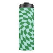 Retro Warped Blue Green Karos Checked Thermosbecher (Vorderseite)