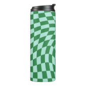 Retro Warped Blue Green Karos Checked Thermosbecher (Nach links gedreht)