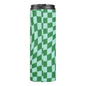 Retro Warped Blue Green Karos Checked Thermosbecher (Rückseite)
