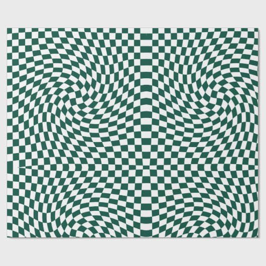 Retro Warped Dark Emerald White Karos Checked Geschenkpapier (Flach)