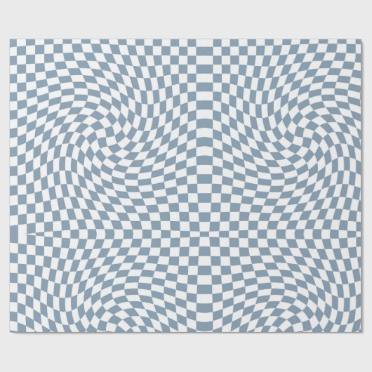 Retro Warped Dusty Blue White Karos Checked Geschenkpapier (Flach)