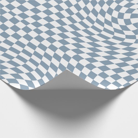 Retro Warped Dusty Blue White Karos Checked Geschenkpapier (Ecke)