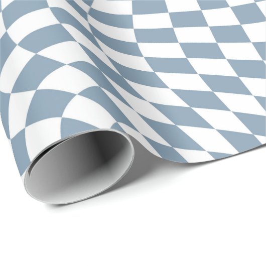 Retro Warped Dusty Blue White Karos Checked Geschenkpapier (Rolleneckpunkt)