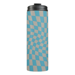 Retro Warped Grau Blue Karo Karo überprüft Thermosbecher
