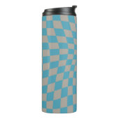 Retro Warped Grau Blue Karo Karo überprüft Thermosbecher (Nach links gedreht)