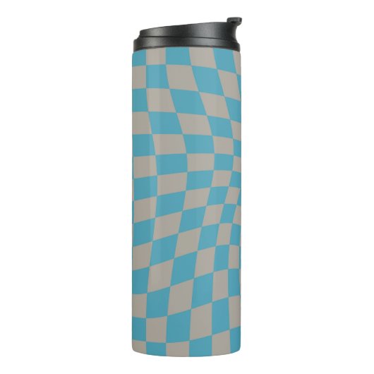 Retro Warped Grau Blue Karo Karo überprüft Thermosbecher (Nach links gedreht)