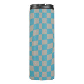 Retro Warped Grau Blue Karo Karo überprüft Thermosbecher (Rückseite)