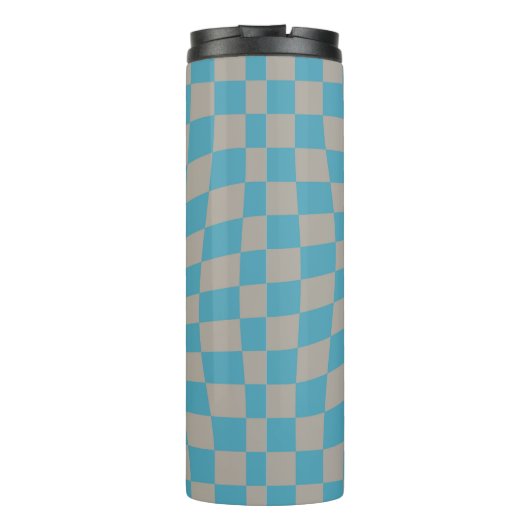 Retro Warped Grau Blue Karo Karo überprüft Thermosbecher (Rückseite)