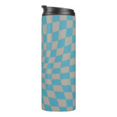 Retro Warped Grau Blue Karo Karo überprüft Thermosbecher (Nach rechts gedreht)
