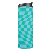 Retro-Warppastellblauer Karo geprüft Thermosbecher (Nach links gedreht)