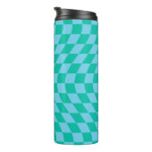 Retro-Warppastellblauer Karo geprüft Thermosbecher (Nach rechts gedreht)