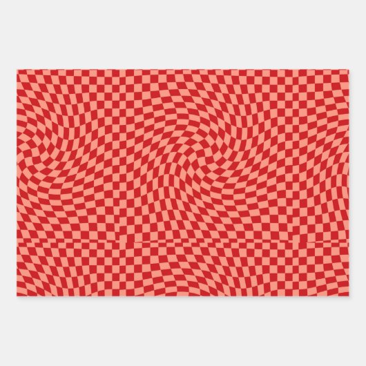 Retro Warpred Red Peach Karos Checkered Dorm Geschenkpapier Set (Vorderseite 3)
