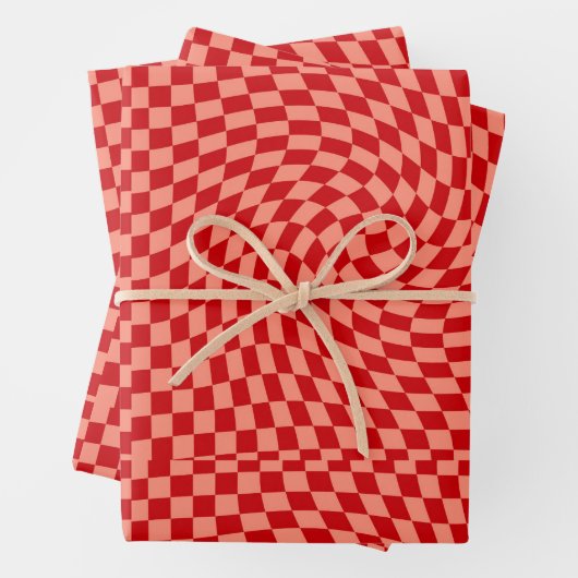 Retro Warpred Red Peach Karos Checkered Dorm Geschenkpapier Set (Beispiel)
