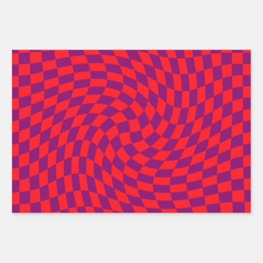 Retro Warprote Lila Karo überprüft Geschenkpapier Set (Vorderseite)