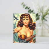 Retro Warrior Woman Postkarte (Stehend Vorderseite)