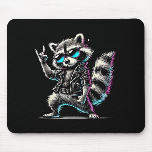 Retro-Waschbär-Rockmusik Lustiges Geschenk für Män Mousepad (Vorne)