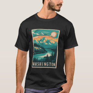 Retro Washington Mountain Vintage Poster Outdoor C T-Shirt
