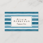 Retro Wasserfarbe Blau Aquamarine Streifen Trendy Visitenkarte (Vorderseite)