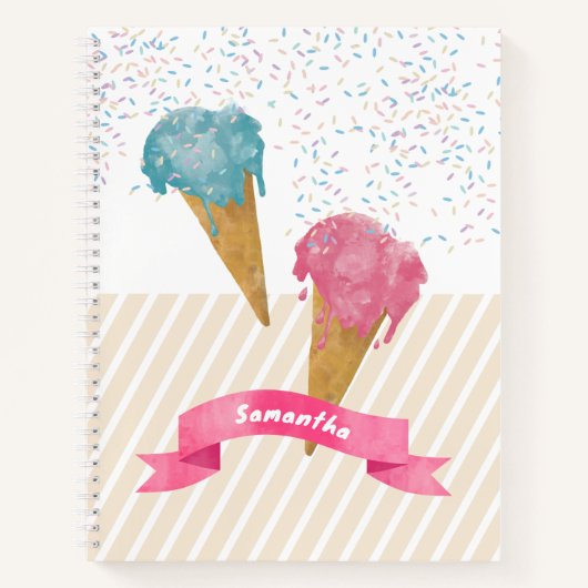 Retro Wasserfarbe Eiscreme & Sprinkles Notizblock (Vorderseite)
