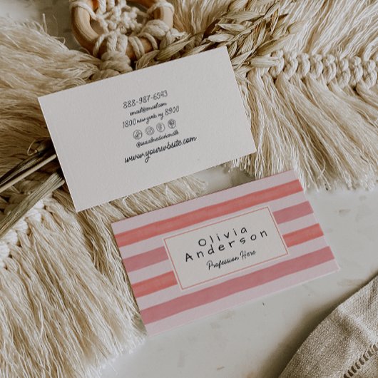 Retro Wasserfarbe Rosa rote Streifen Trendy Girly  Visitenkarte